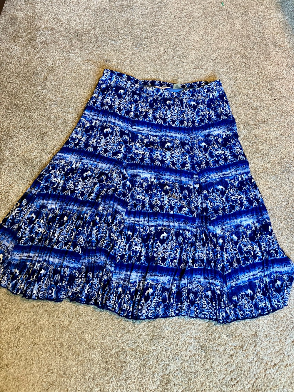 Allison Daley Blue and White Tiered A-Line Skirt